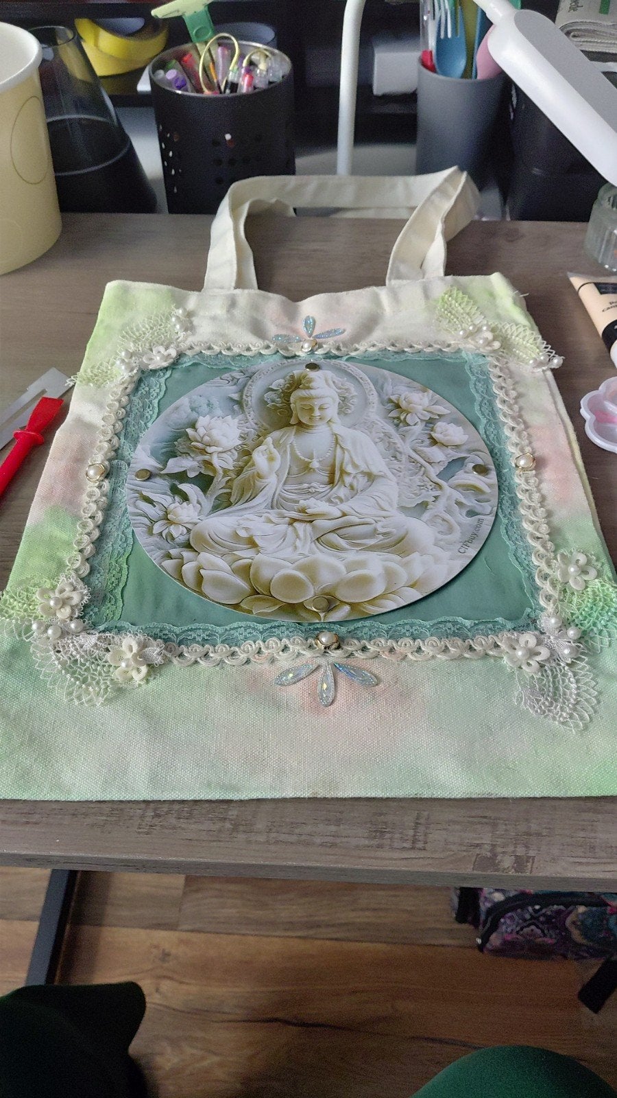 Zen/boho linnen tas met aquarel effect, Ophalen of Verzenden, Nieuw