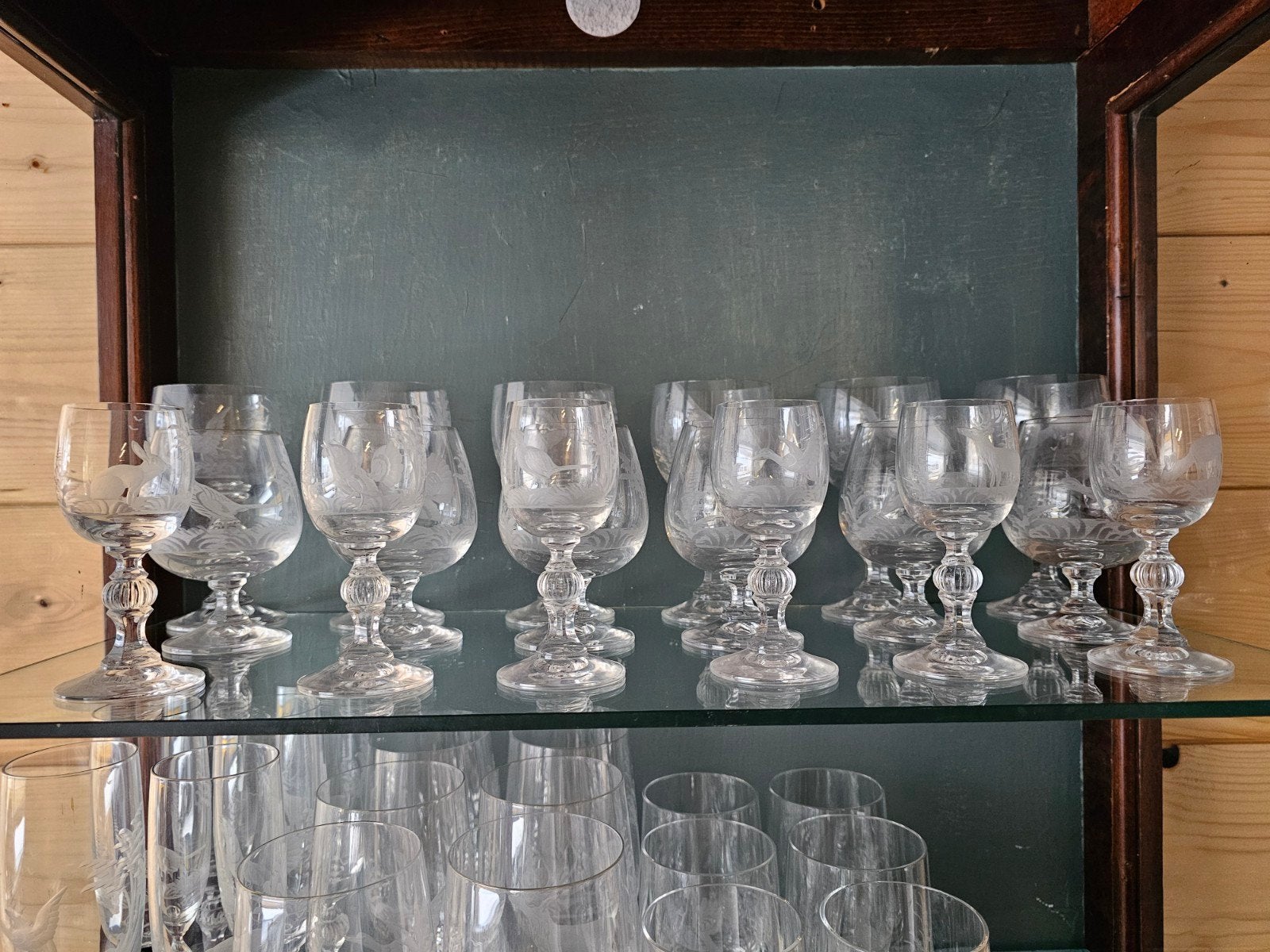 Gegraveerde kristallen glazen set van Spiegelau, Antiek en Kunst, Antiek | Glas en Kristal, Ophalen of Verzenden
