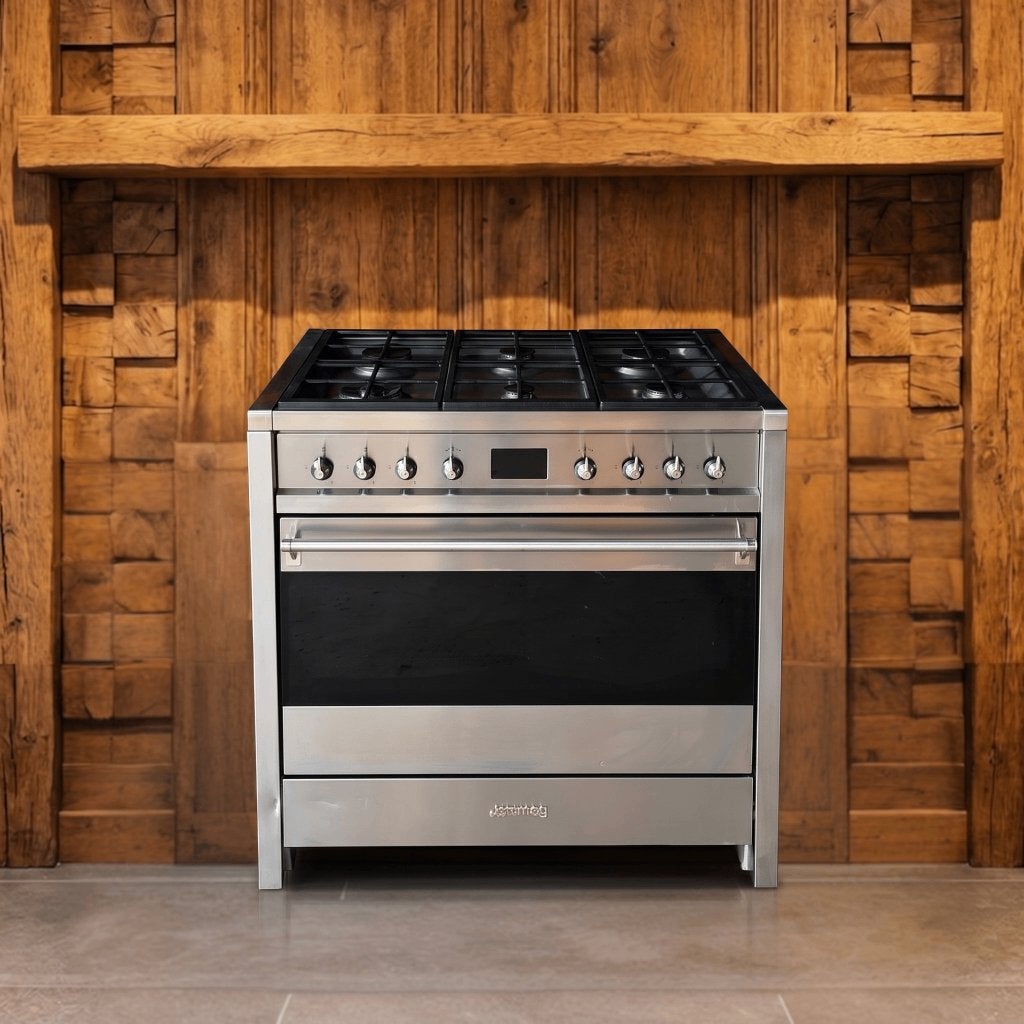 Smeg 90 cm · RVS · 6 pits · 1 oven · Incl conditierapport, Gebruikt, 60 cm of meer, Ophalen of Verzenden, Gas