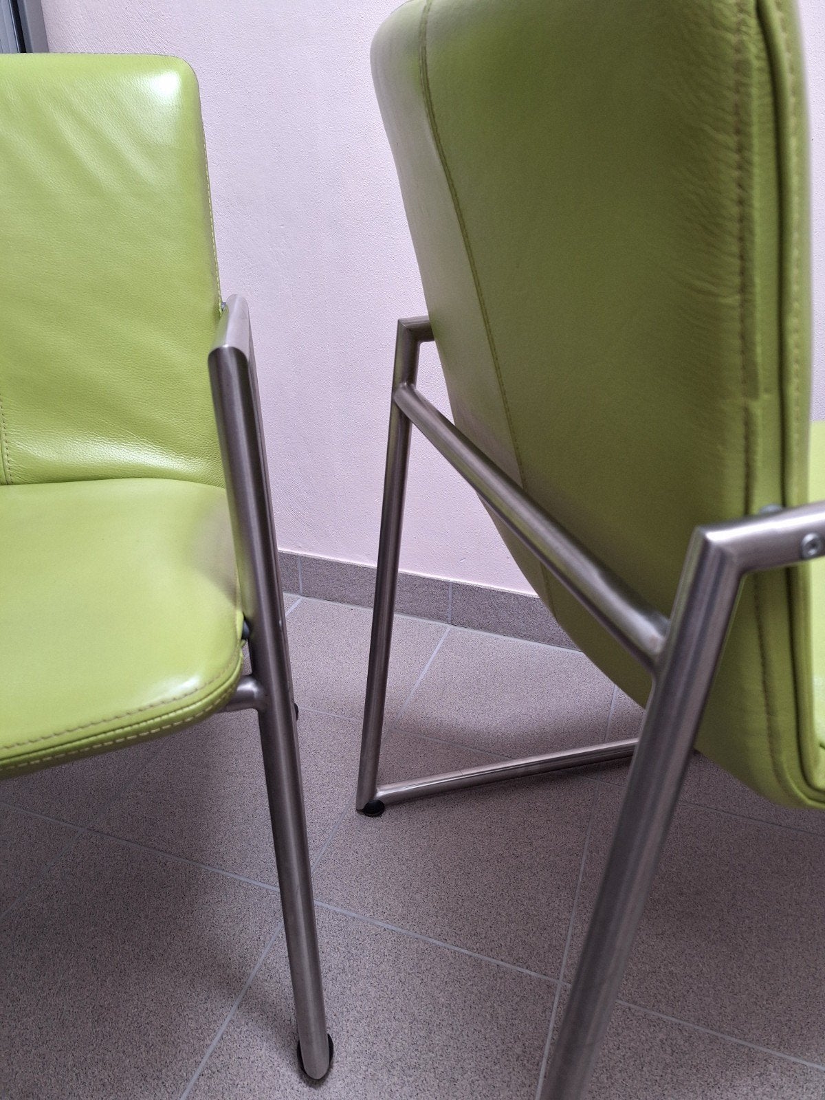 Leren stoelen met rvs leuningen, Ophalen, Gebruikt, Overige kleuren, Leer