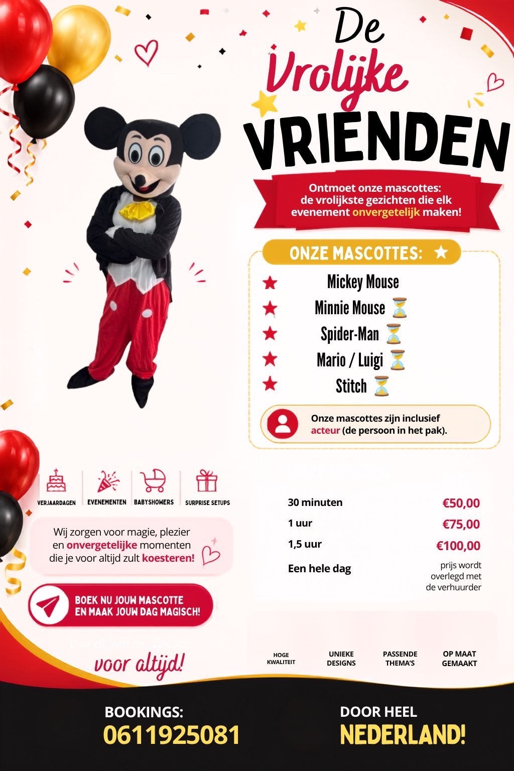 Mascotte huren, Drie personen of meer, Meerdaags