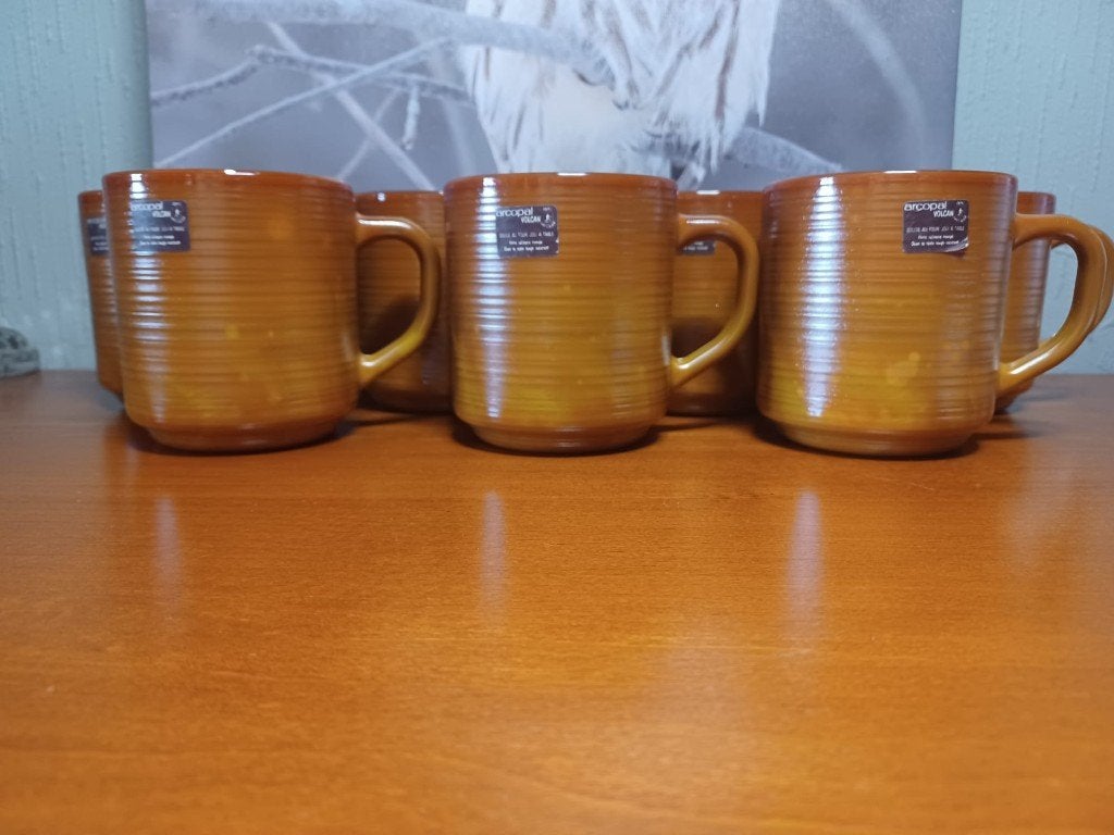 Set van 7 vintage Arcopal Volcan bekers (jaren 70), Verzenden, Nieuw, Glas, Overige stijlen