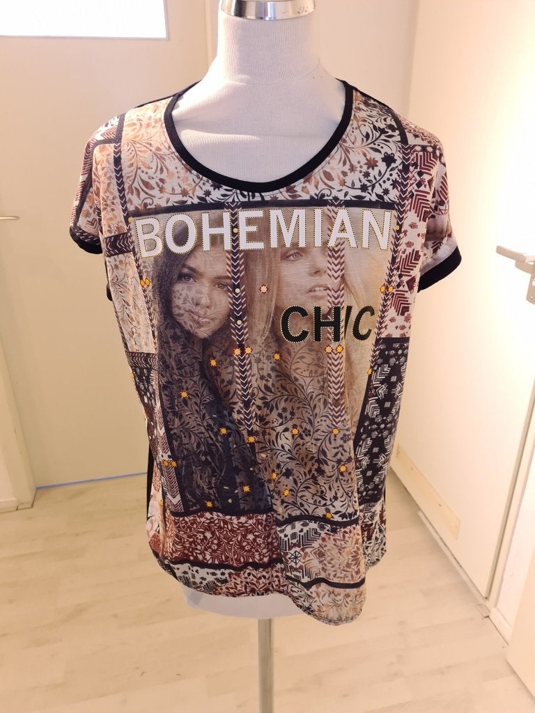 Bohemian Chic T-shirt met print en korte mouwen maat xl, Meerkleurig, Maat 46/48 (XL) of groter, Ophalen of Verzenden, Korte mouw