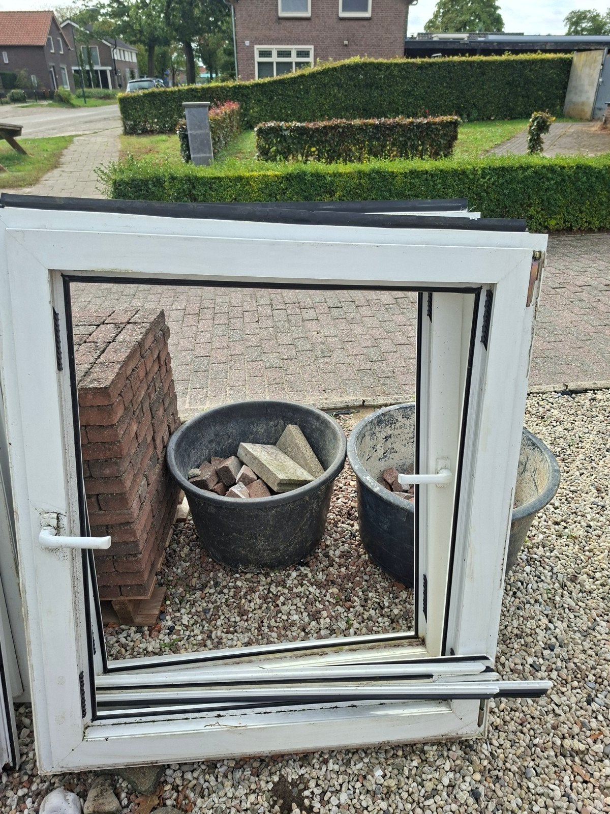 Kunststof kozijnen: 2x dubbel glas, 2x zonder glas, Doe-het-zelf en Verbouw, Glas en Ramen, Ophalen, Gevelraam of Ruit, Gebruikt