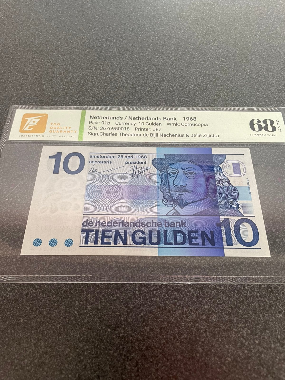 10 gld 1968 pmg68 unc, Ophalen of Verzenden, 10 gulden