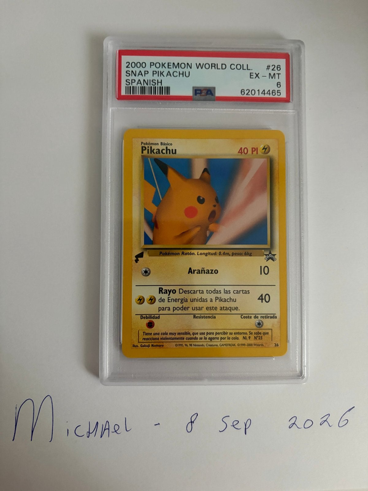Pikachu 2000 Pokémon World Collection Snap PSA 6 Spaans, Hobby en Vrije tijd, Ophalen of Verzenden, Gebruikt, Losse kaart
