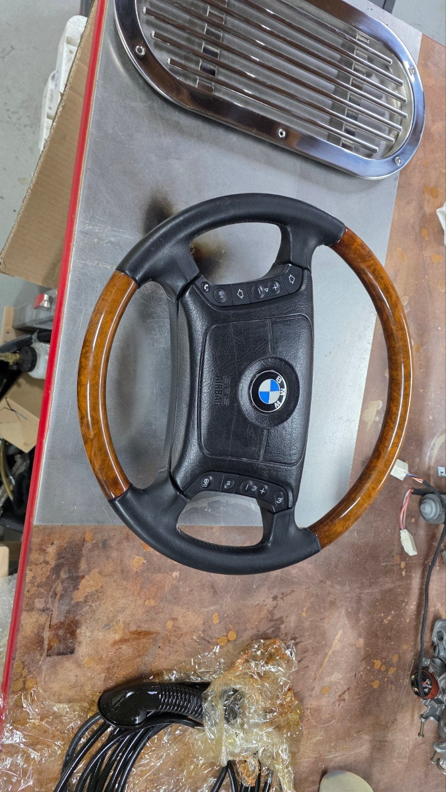 Zeldzaam OEM BMW E38 Facelift Stuur Hout & Leer Verwarmd, Auto-onderdelen, Besturing, BMW, Gebruikt, Ophalen of Verzenden