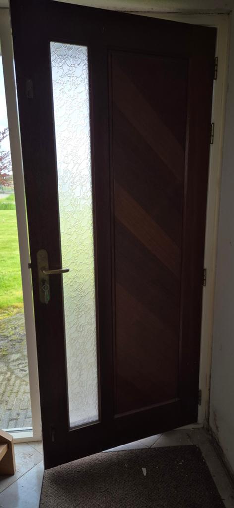 Houten buitendeur met glas, 92,5 x 211 cm, Doe-het-zelf en Verbouw, Deuren en Horren, Gebruikt, Buitendeur, 200 tot 215 cm, 80 tot 100 cm