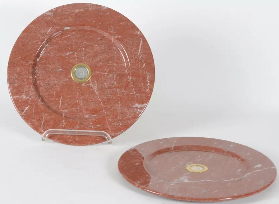 Decoratief  Italiaans rode marmeren plaat met Zilveren Munt, Ophalen of Verzenden, Italië, Setje, Zilver
