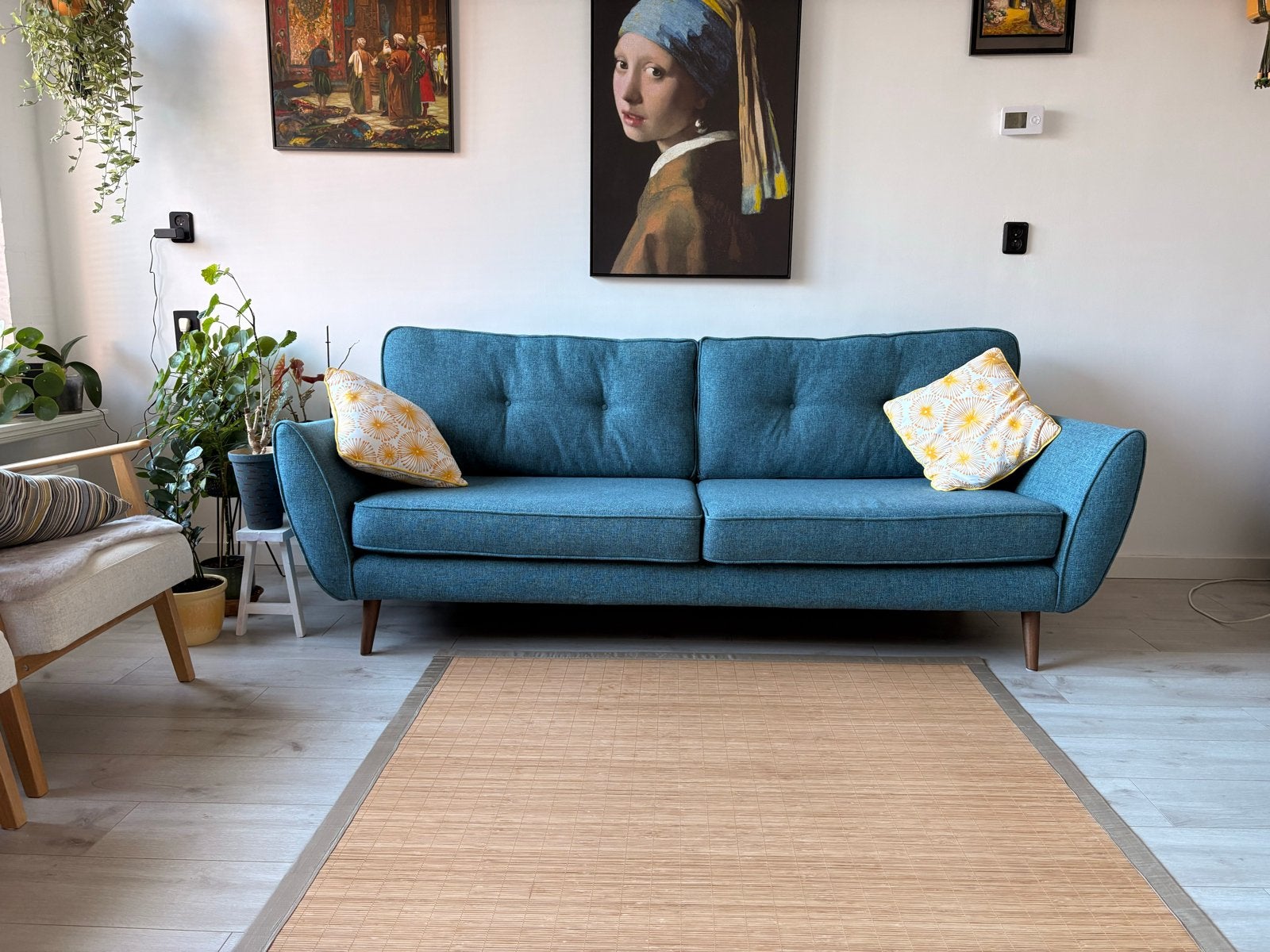 Stijlvolle 3,5-zitsbank - petrolblauw - tijdloos design, Ophalen, Gebruikt, Hout