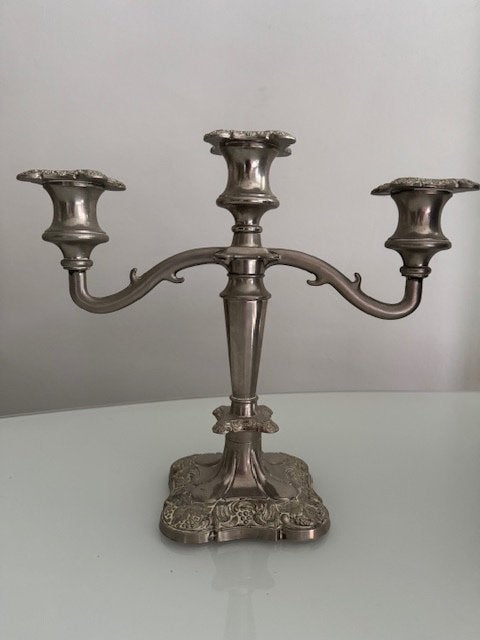 Antieke Victoriaans 3-armige kandelaar , Ophalen of Verzenden, Zilver