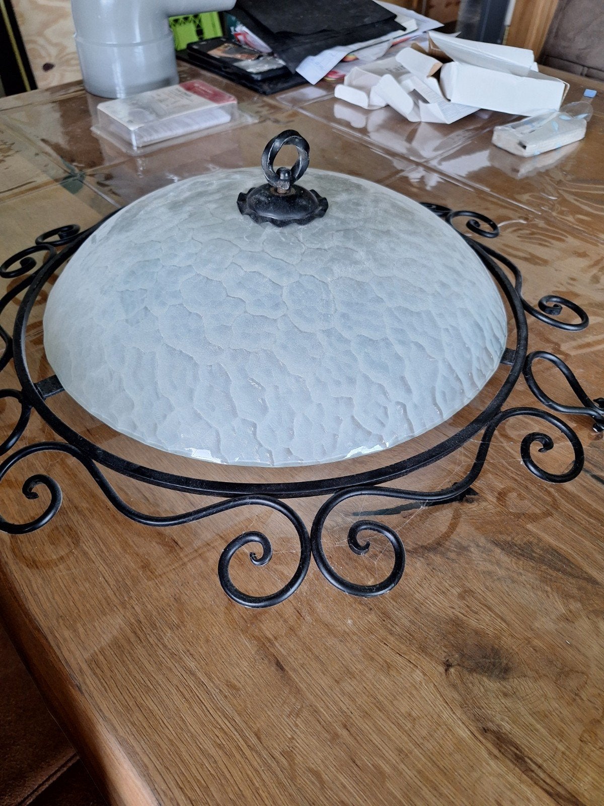 Smeedijzeren lamp plafonnière, Ophalen of Verzenden