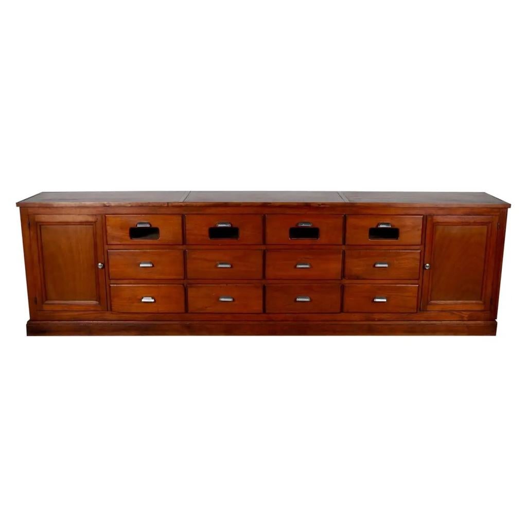 Grote vintage Franse grenen haberdasherykast / winkelkast, Gebruikt, 200 cm of meer, Grenenhout, Niet ingevuld