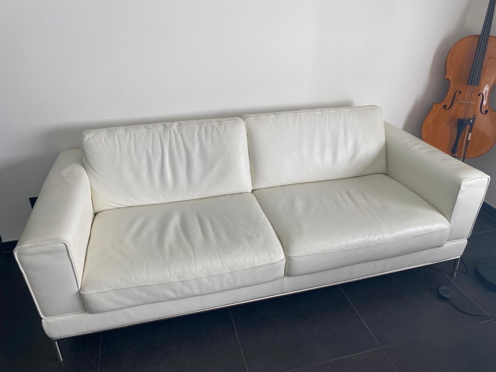 Witte leren tweezitsbank, Ophalen, Gebruikt, 150 tot 200 cm, Tweepersoons