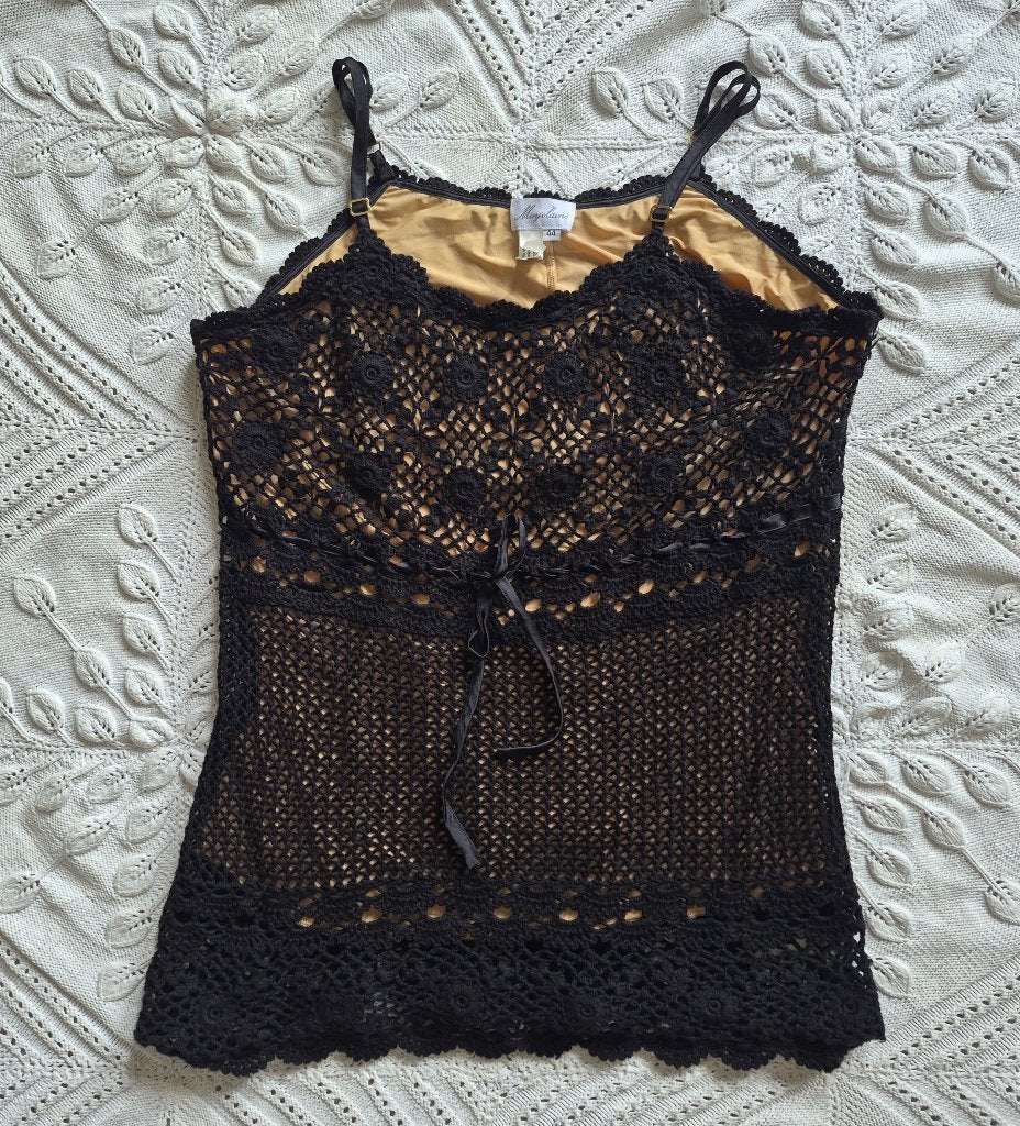 Marjolaine top zwart crochet 42 (FR44) t.w.v. € 230, Zwart, Maat 42/44 (L), Ophalen of Verzenden, Zo goed als nieuw
