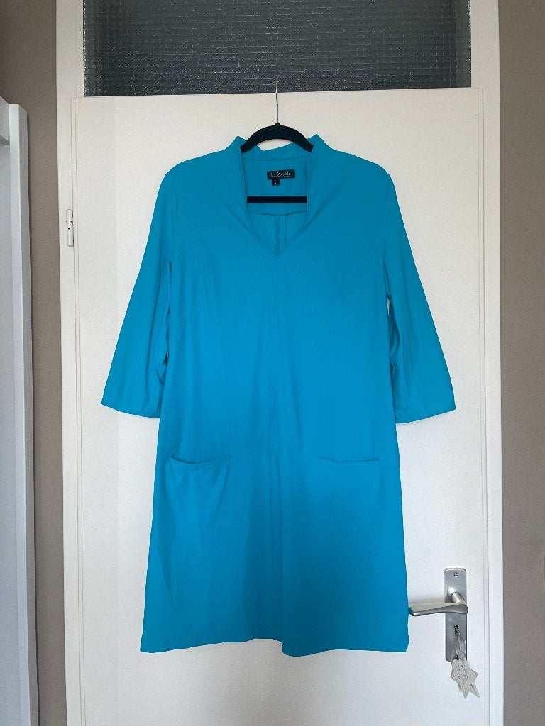 LaDress by Simone basic blauwe travelstof jurk dress mt L, Blauw, Maat 42/44 (L), Ophalen of Verzenden, Zo goed als nieuw