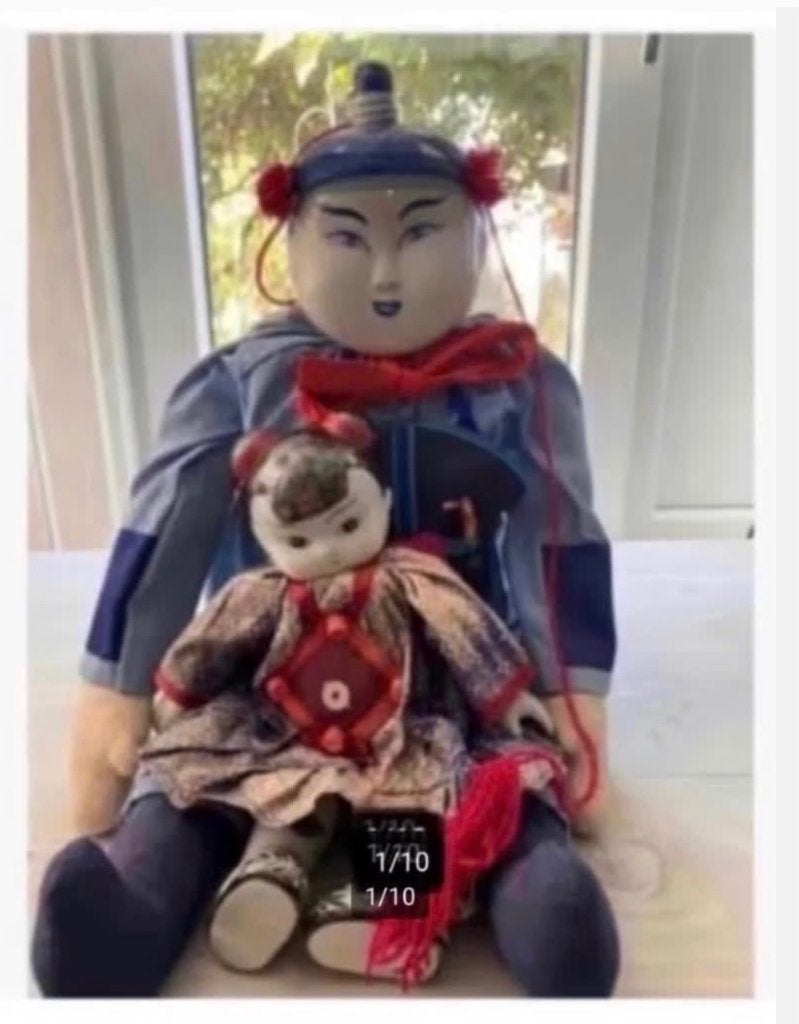 2 x antiek porselein 1950 Blue Delft pop doll Japans Asian, Gebruikt, Ophalen of Verzenden, X, Pop
