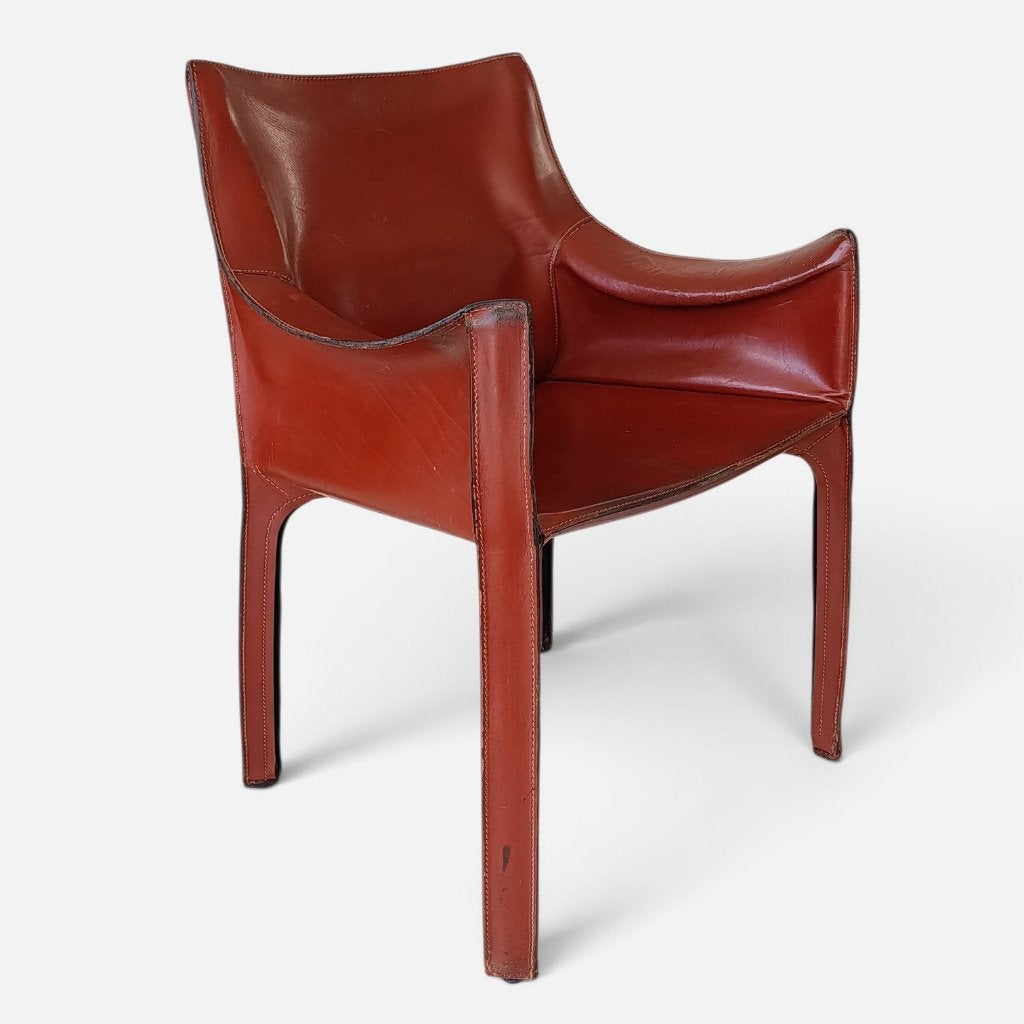 Mario Bellini CAB 413 armchair stoel Cassina 1980s RED, Ophalen of Verzenden, Gebruikt, Leer, 50 tot 75 cm