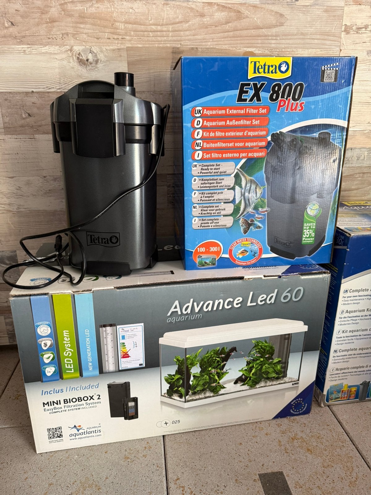 Aquariumset 30L + 60L + Tetra EX 800 Plus + Accessoires, Ophalen, Zo goed als nieuw, Leeg aquarium
