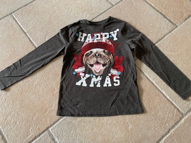 Kerst shirt lange mouwen maat 134/140 met hond er op, Ophalen of Verzenden, Gebruikt, Jongen of Meisje, Shirt of Longsleeve