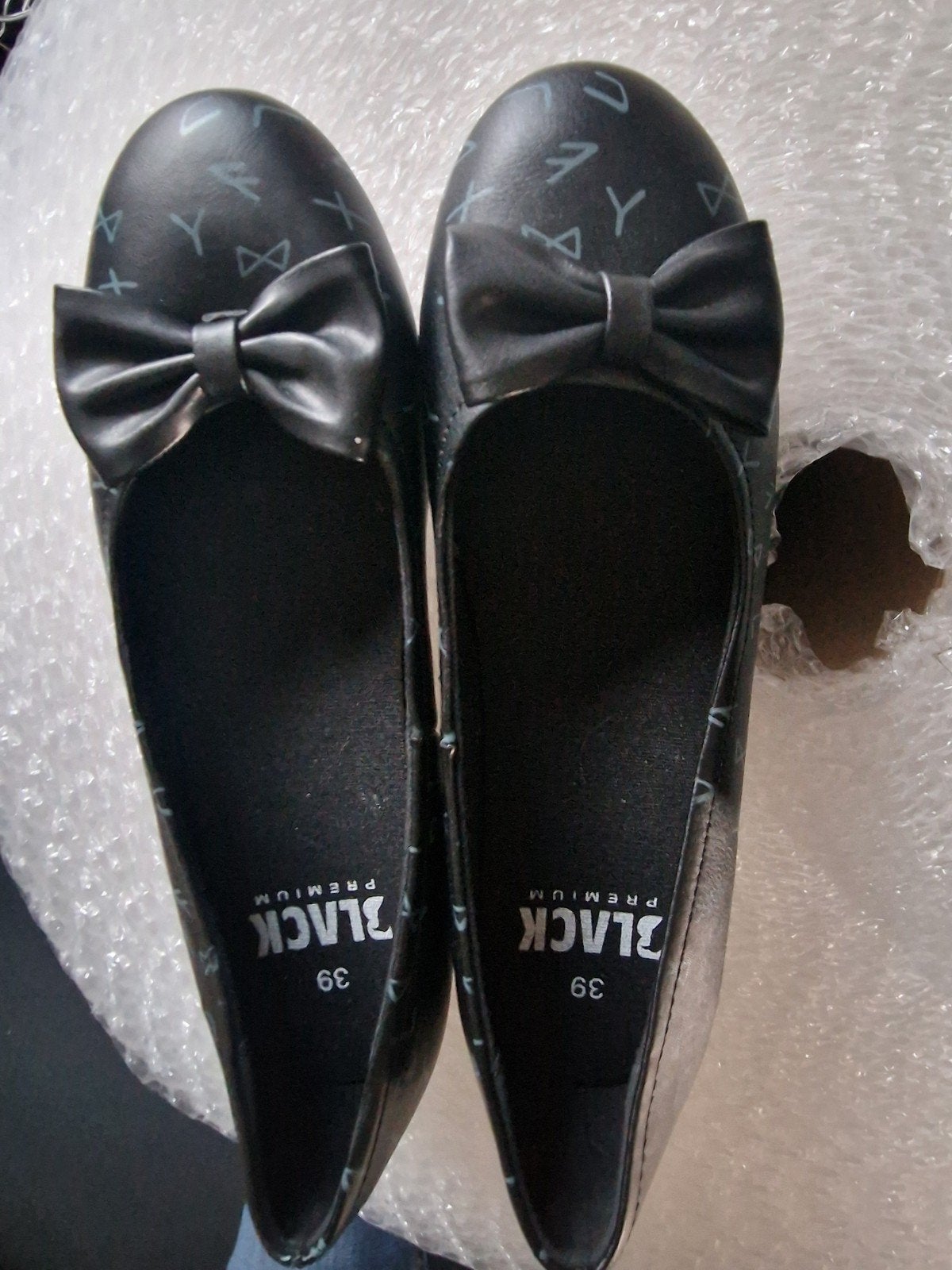 Zwarte ballerina's met strik en print - Maat 39, Zwart, Zo goed als nieuw, Black Premium by EMP, Ballerina's