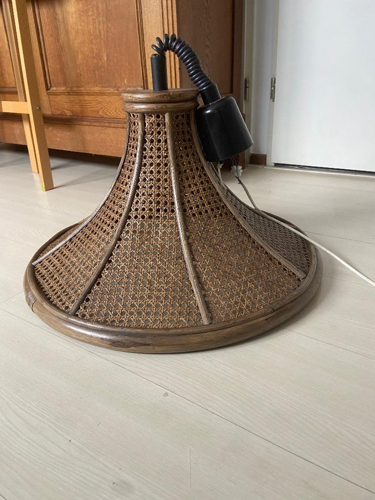 Vintage hanglamp rotan/webbing en bamboo, Ophalen of Verzenden, Zo goed als nieuw, Overige materialen, Vintage Scandinavisch Bohemian