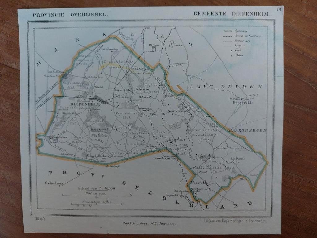 14 / Diepenheim - Middendorp Litho uit 1865 van J. Kuyper, Ophalen of Verzenden