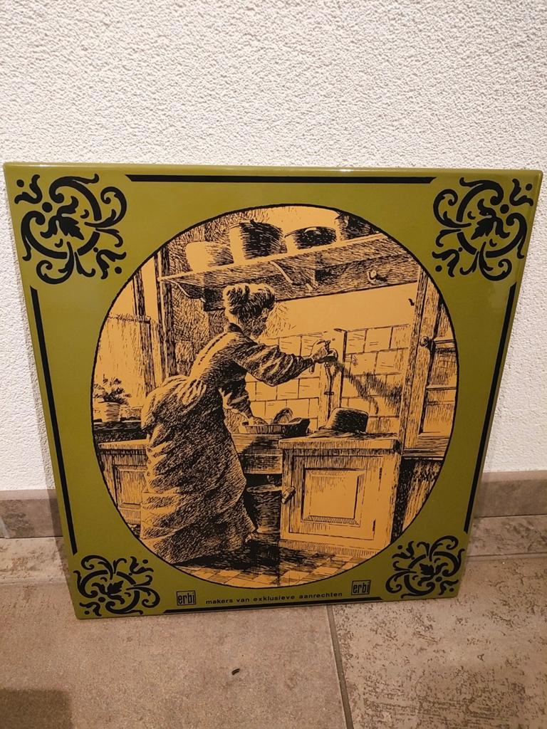Emaille Vintage Erbi Tegeltableau - Keuken Reclamebord, Ophalen of Verzenden