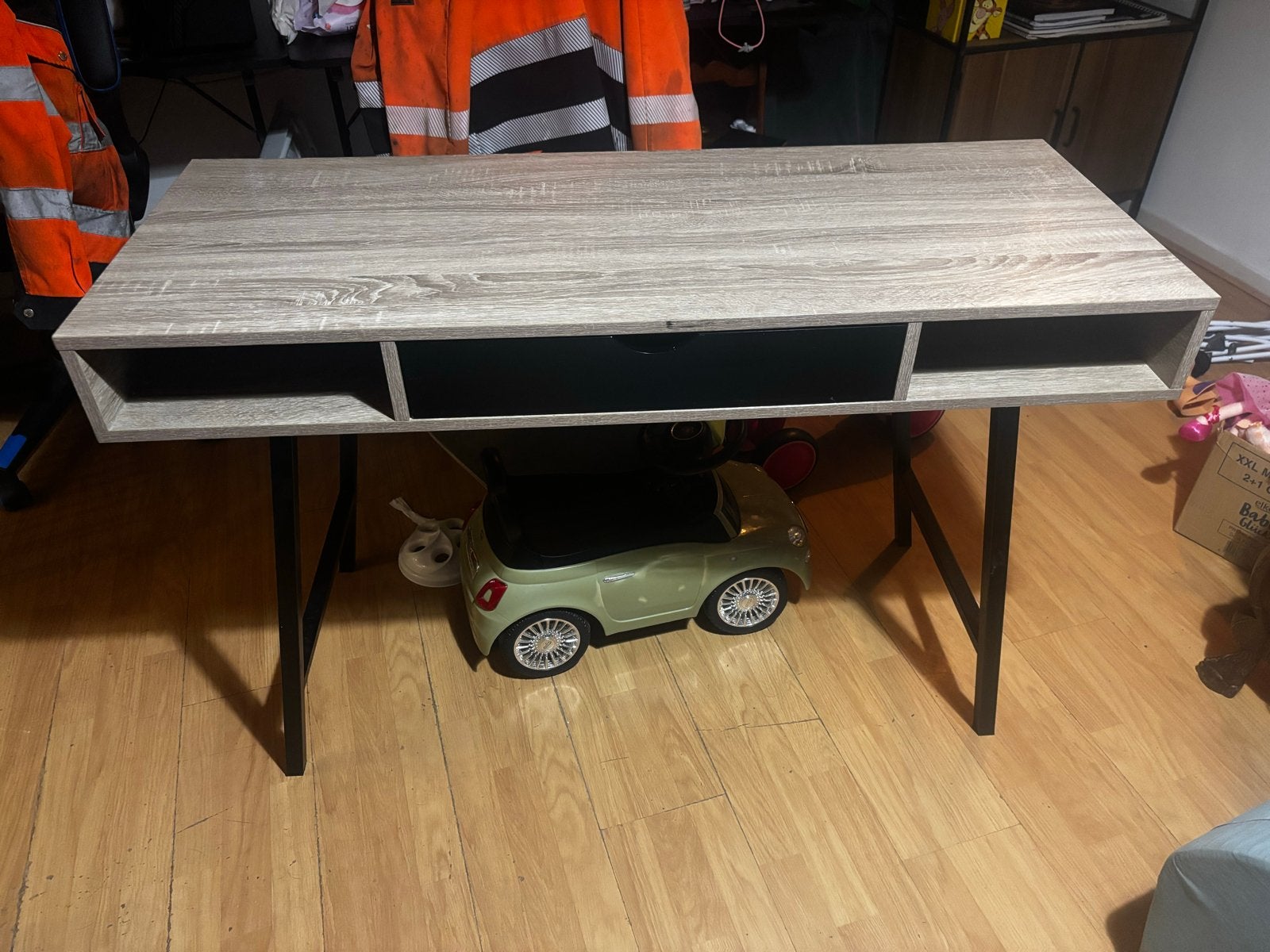 Bureau ABBETVED 48x120 licht eiken kleur/zwart, Ophalen, 48 cm, Spaanplaat of MDF, Zo goed als nieuw