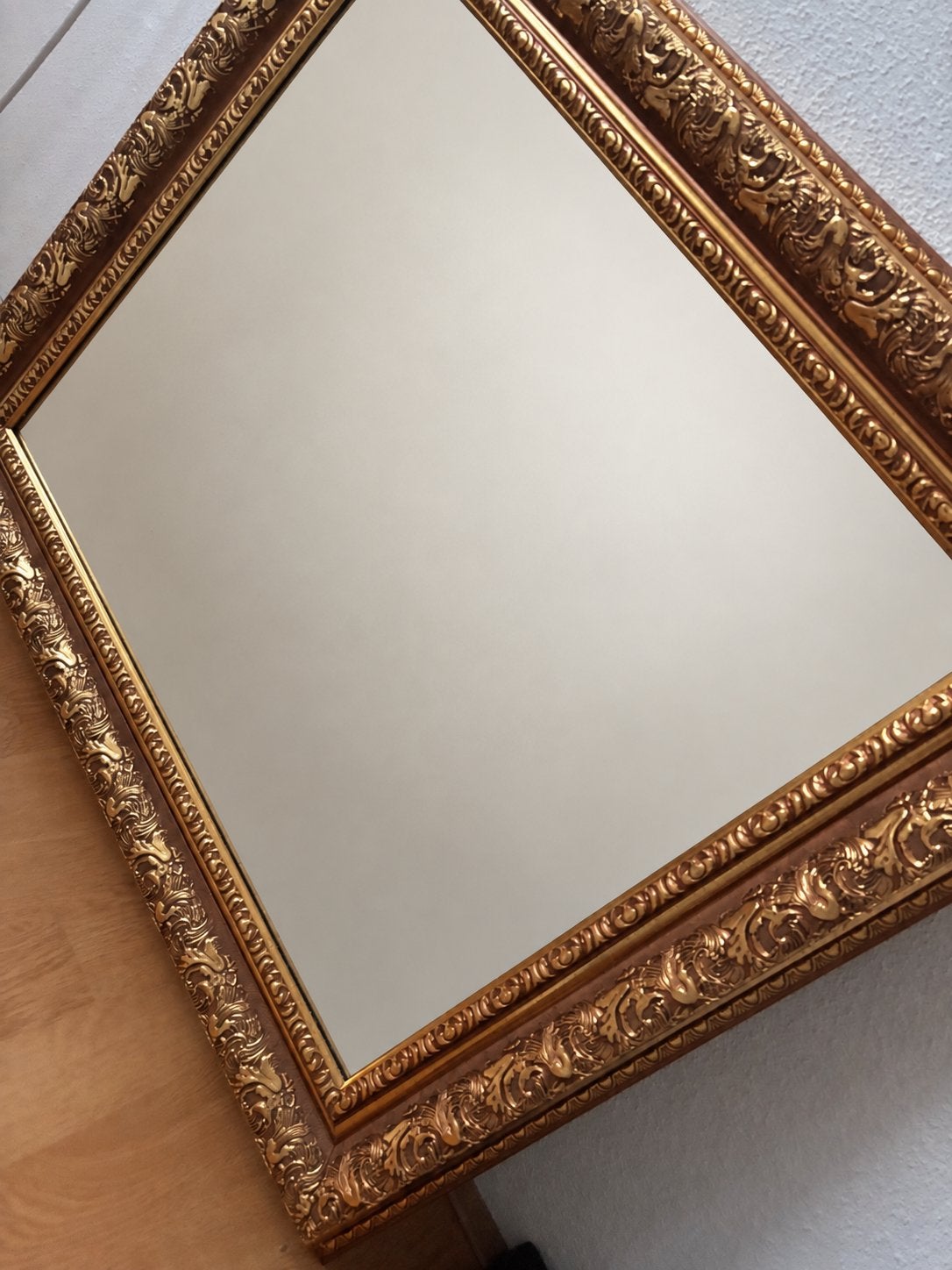 Gouden rand spiegel, Gebruikt, Ophalen of Verzenden, Minder dan 100 cm, Rechthoekig