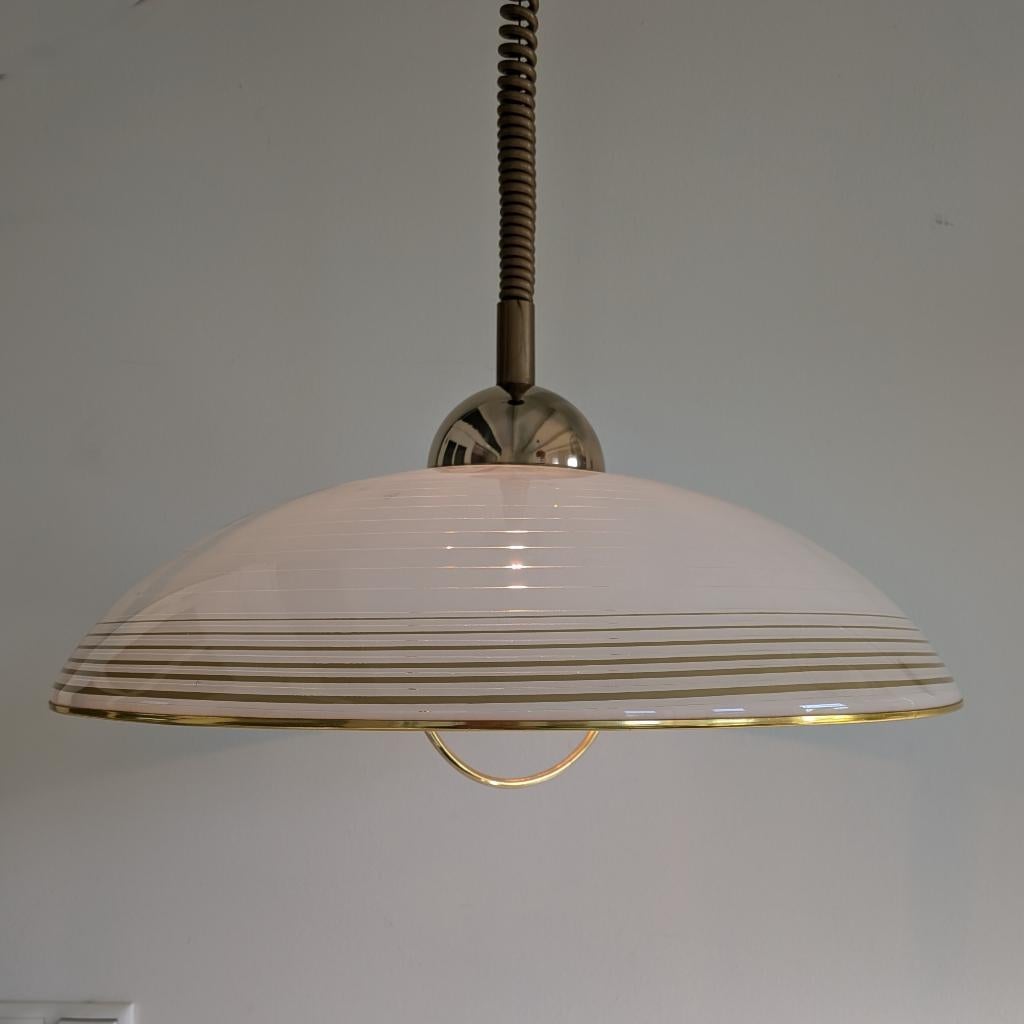 Vintage Massive Hollywood Regency lamp Goud gestreept, Ophalen of Verzenden, Gebruikt, Kunststof