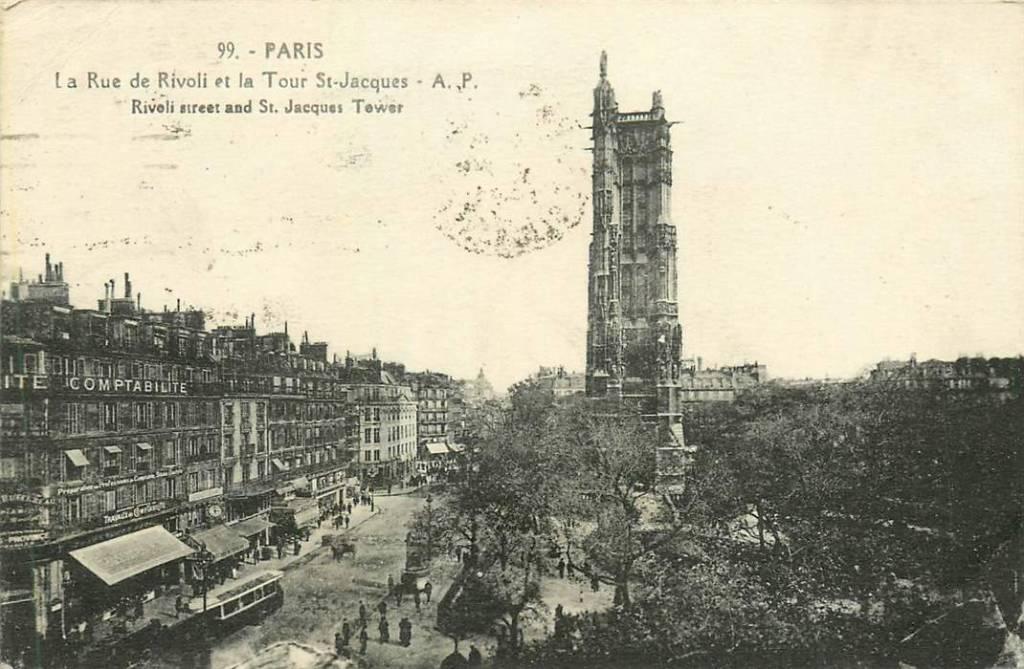 381-396-005 Paris La Rue de Rivoli et la Tour St-Jacques, Verzenden, Voor 1920, Frankrijk