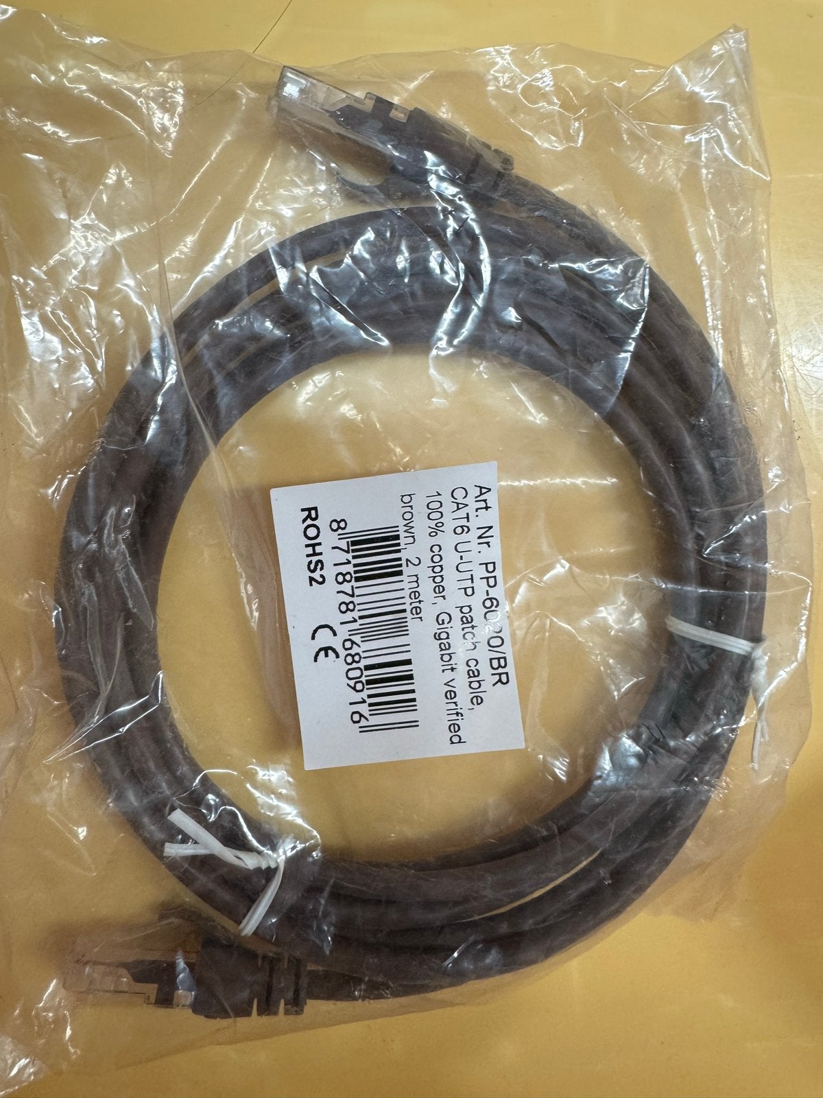 CAT6 U-UTP patchkabel, 2 meter, bruin, Gigabit, Ophalen of Verzenden, Nieuw
