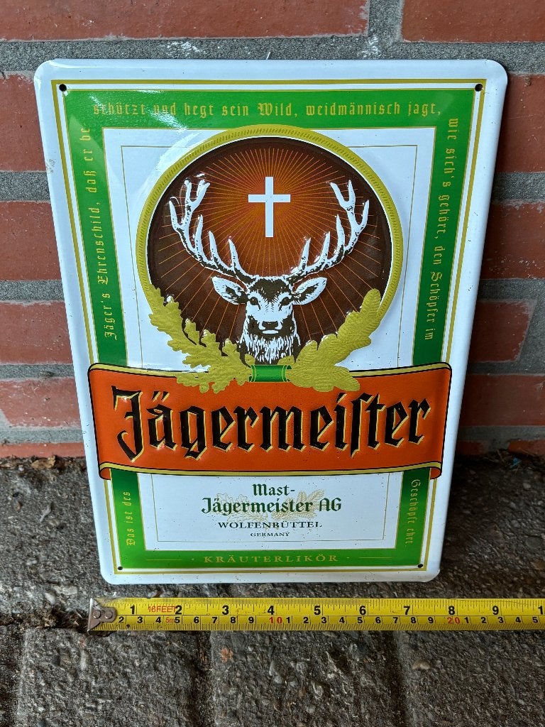 Vintage metalen Jägermeister reclamebord, Verzamelen, Merken en Reclamevoorwerpen, Ophalen of Verzenden, Gebruikt, Reclamebord