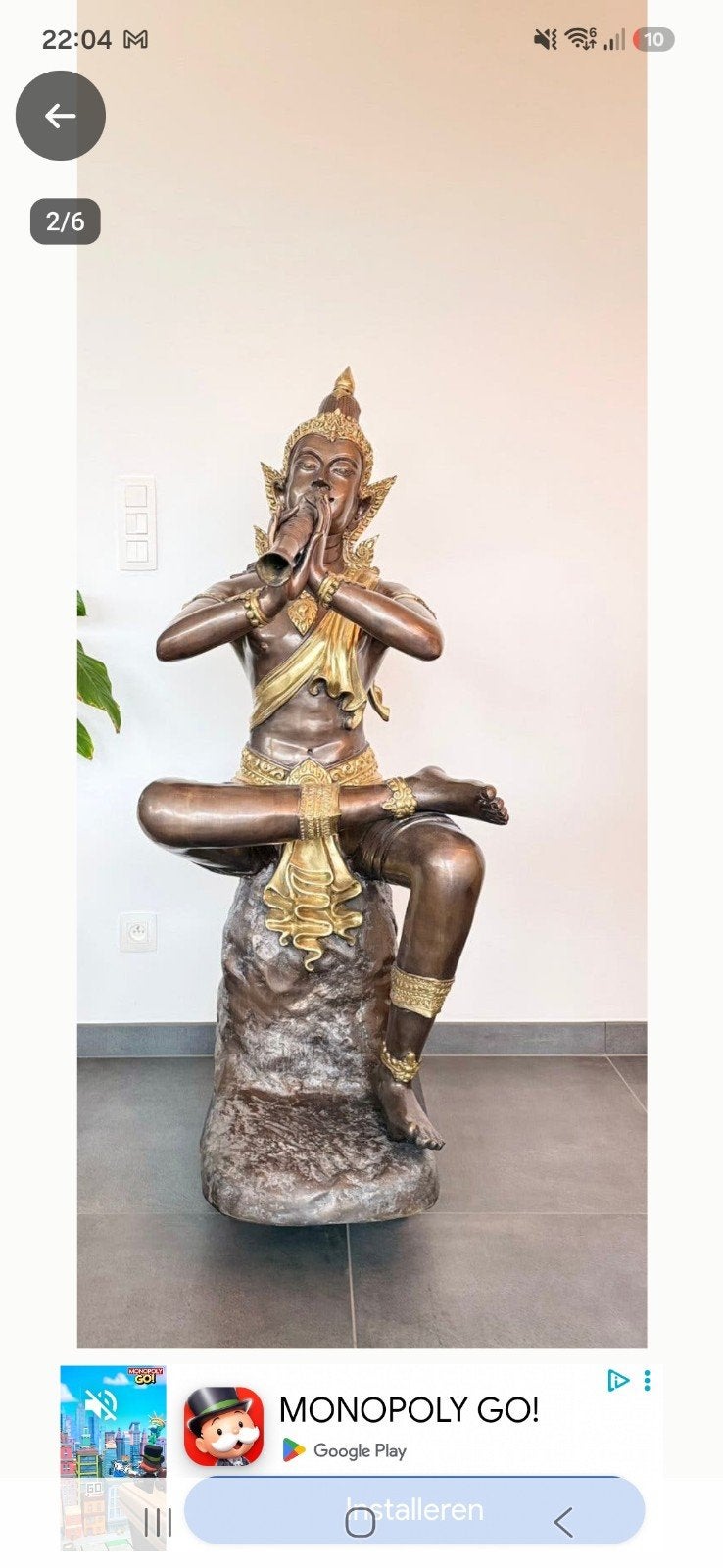 Uniek XXL Thais Brons Beeld (140 cm) – Fluitspeler / Muzikan, Antiek en Kunst, Ophalen of Verzenden