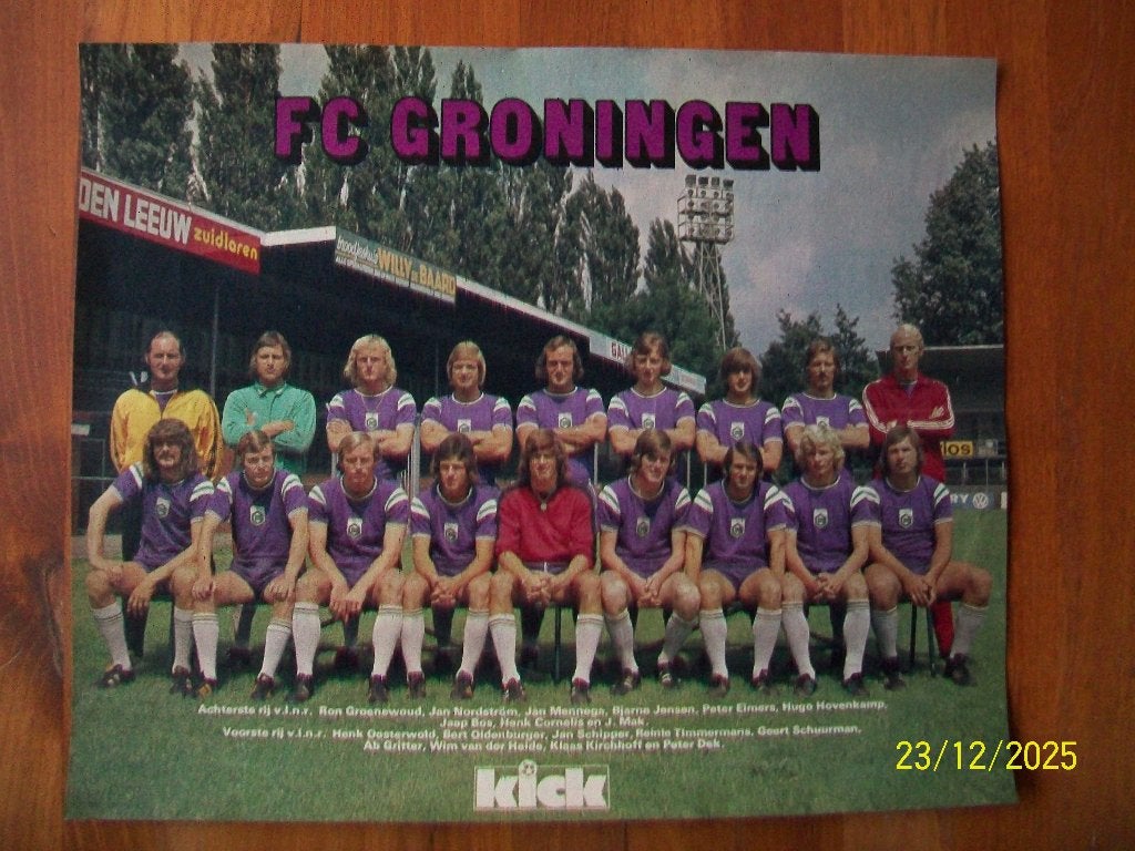 Kick poster FC Groningen seizoen 1973-1974, Verzenden, Zo goed als nieuw, Overige binnenlandse clubs, Poster, Plaatje of Sticker