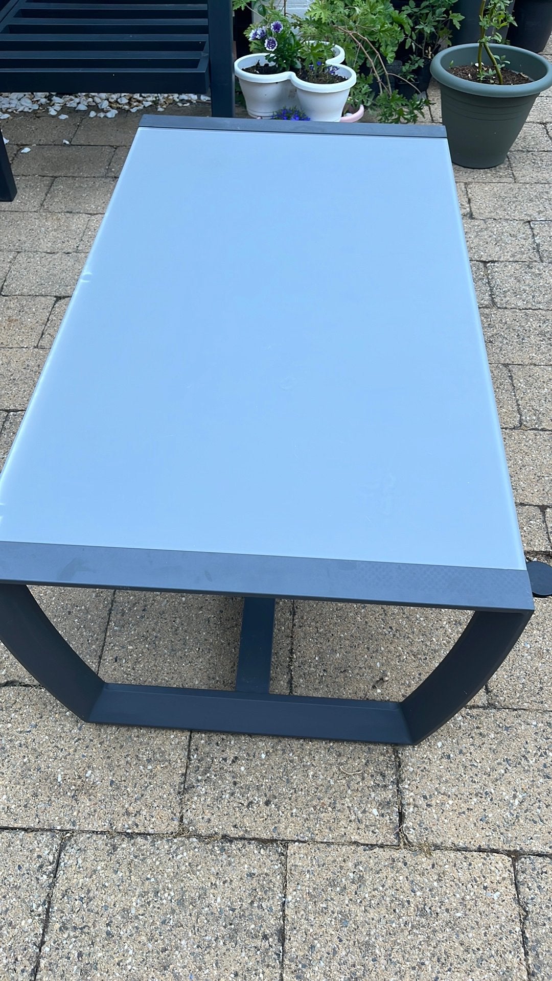 Lage tuintafel van metaal en glazen plaat, Ophalen, Rechthoekig, Metaal