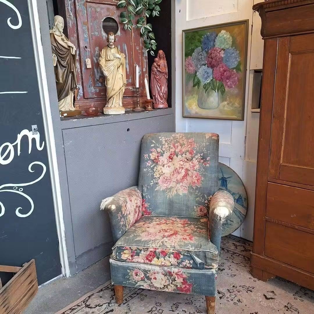 Vintage Parker Knoll Fauteuil - Bloemenprint, Ophalen, Hout, Gebruikt, Vintage, Retro, Klassiek