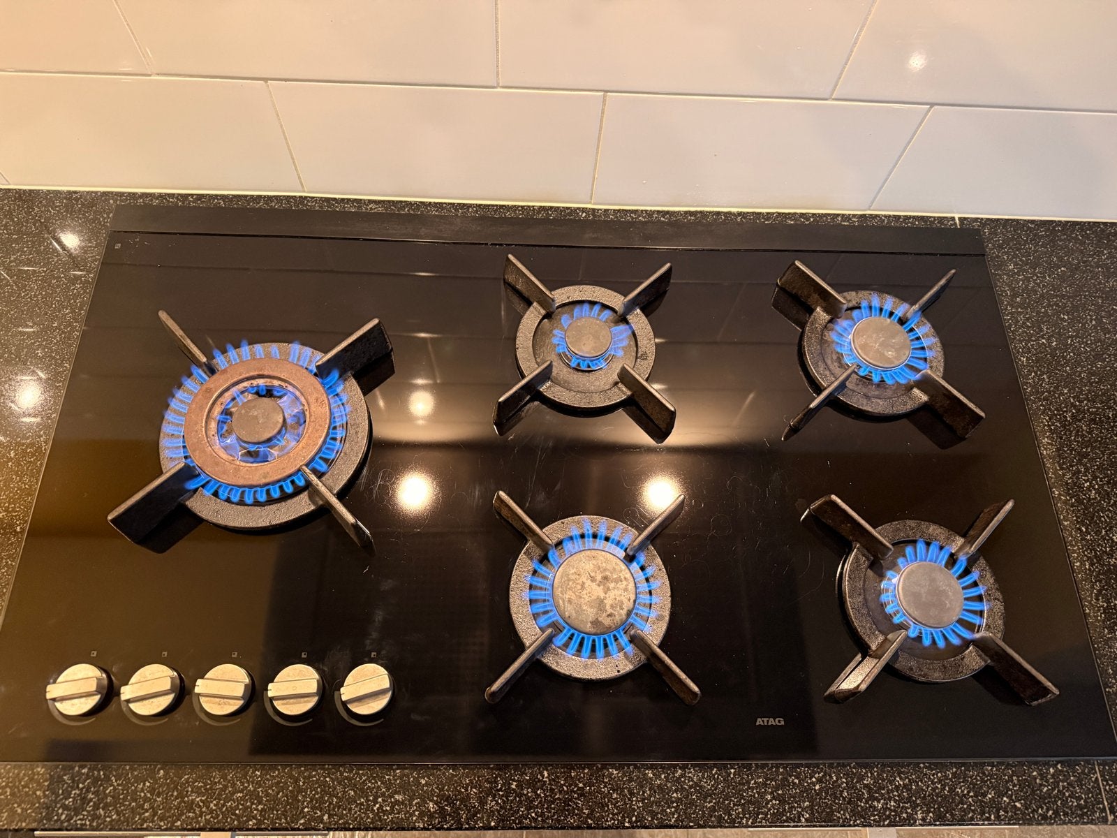 ATAG Gasfornuis 5-pits Inbouw Zwart 90 breed, Ophalen, Gebruikt, Inbouw, Gas