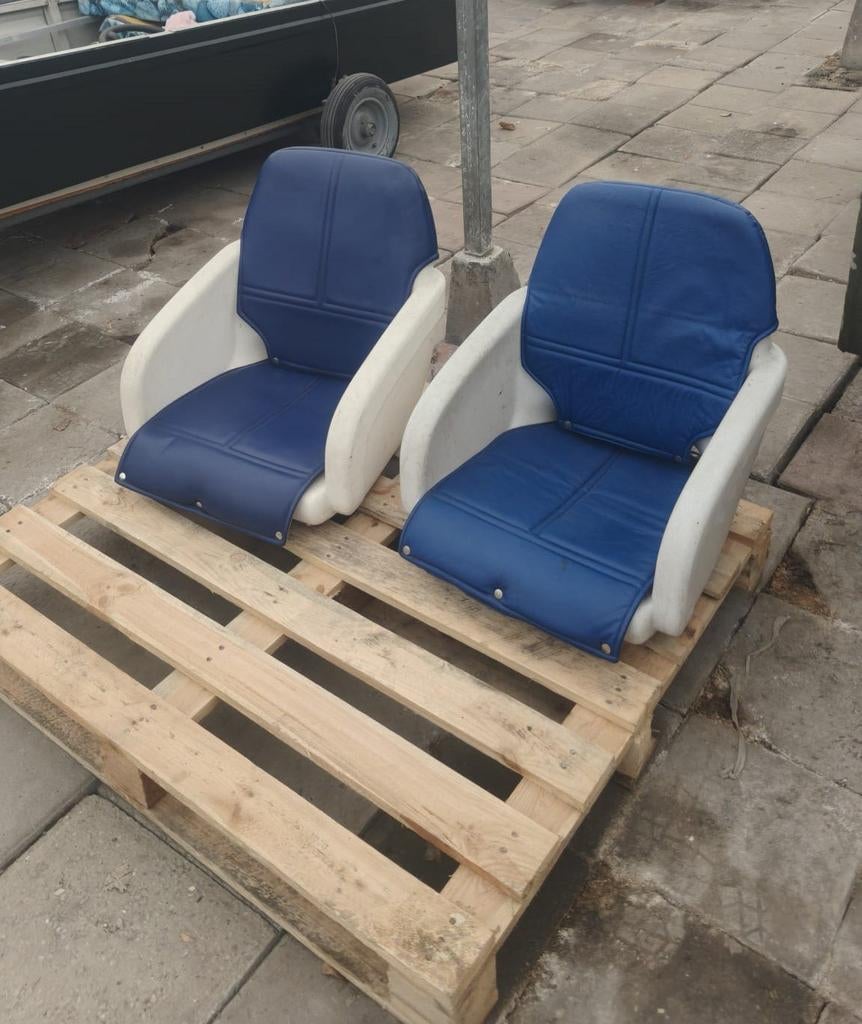 2x Bootstoelen - Blauw/Wit, Watersport en Boten, Ophalen, Gebruikt, Interieur en Kussens