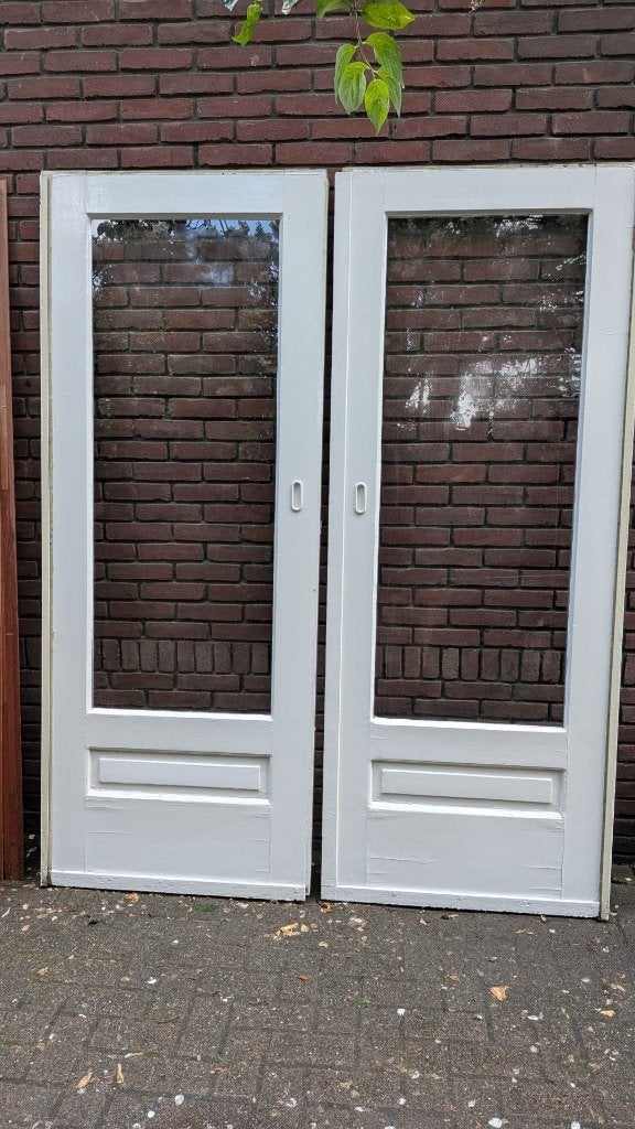 Jaren 30 schuifdeuren met glas | buitendeuren, Doe-het-zelf en Verbouw, Deuren en Horren, Ophalen, Gebruikt, 120 cm of meer, Buitendeur