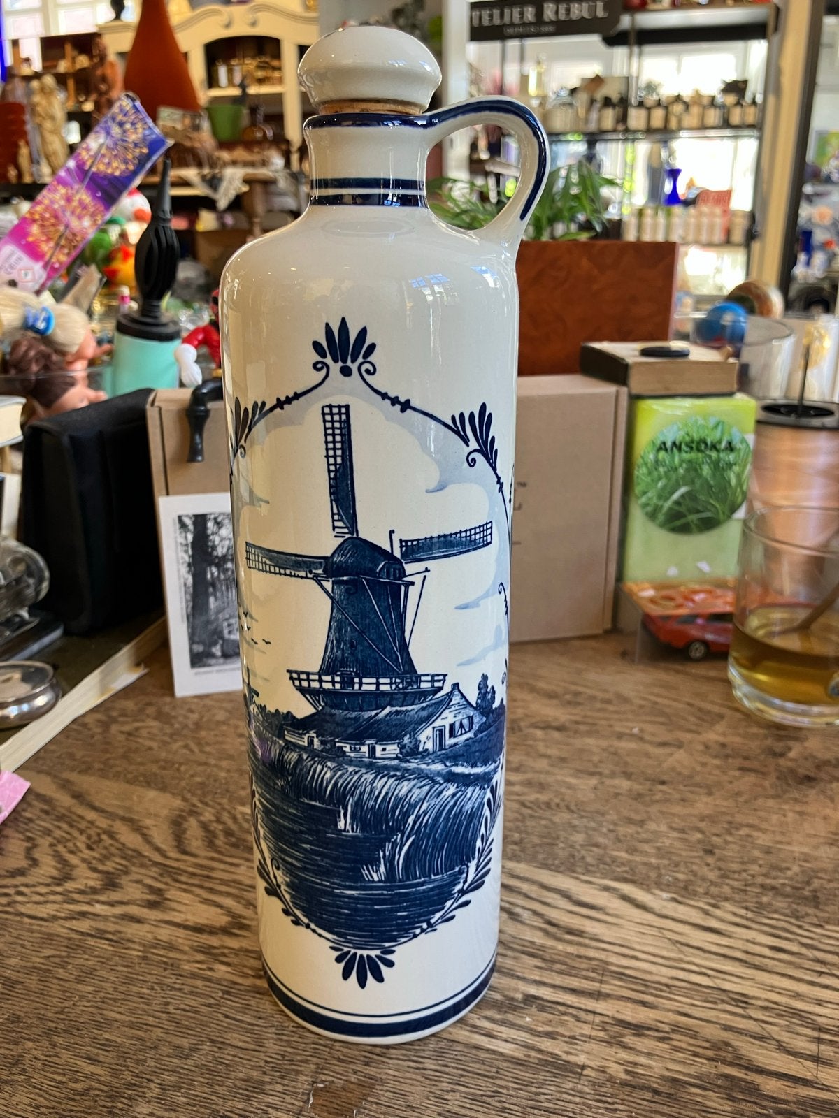 Antieke Bols Jeneverfles - Delfts Blauw Windmolen, Antiek en Kunst, Ophalen of Verzenden