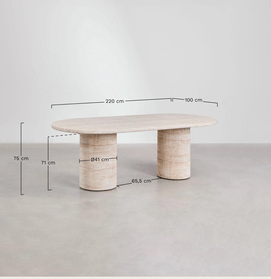 Ovale eettafel 220x100 cm in betonlook travertijn Velia, Ophalen, 100 tot 150 cm, 200 cm of meer, Zo goed als nieuw