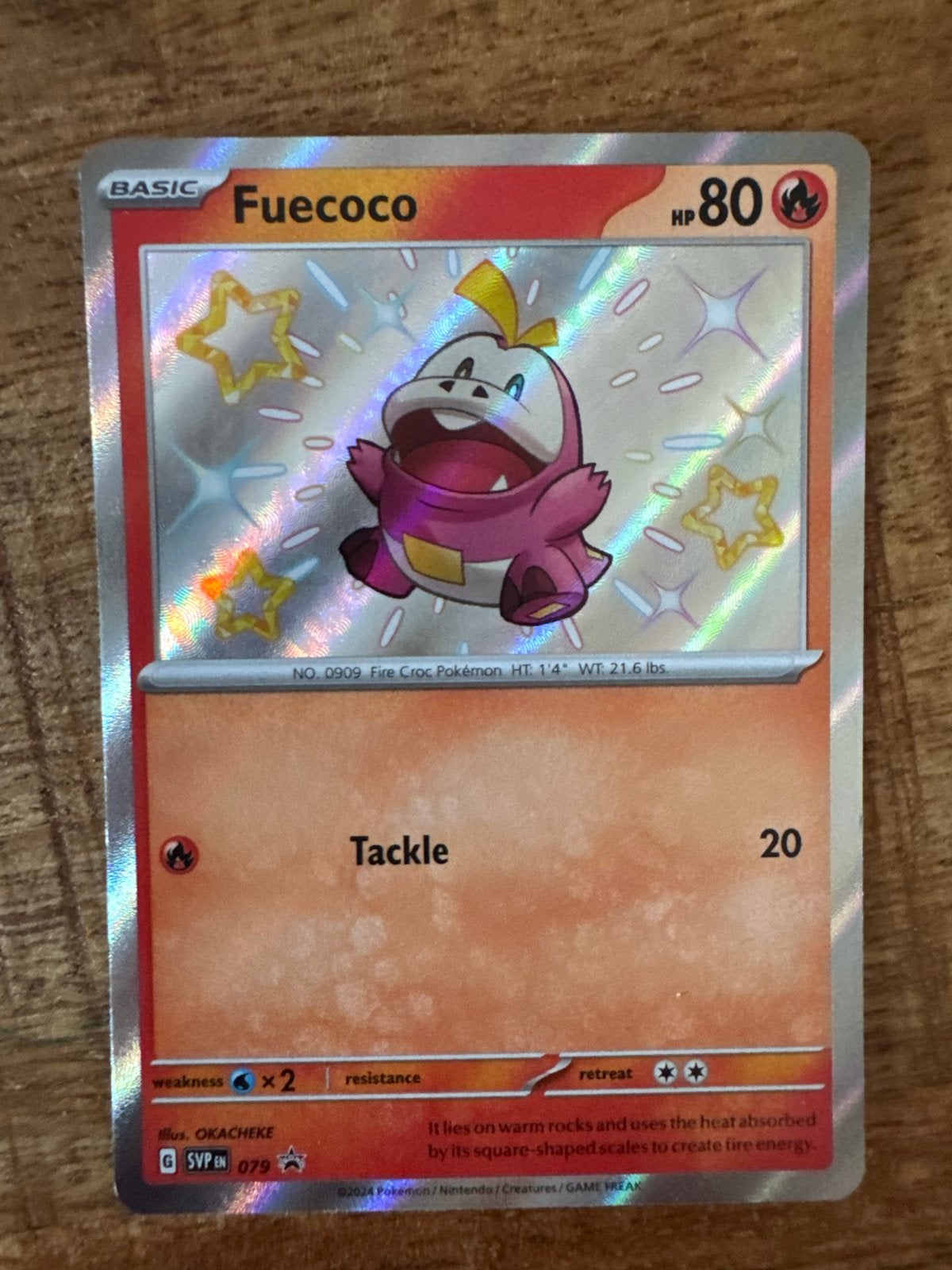 Fuecoco Pokémon Kaart - Glanzend Foil, Ophalen of Verzenden, Zo goed als nieuw, Losse kaart, Foil