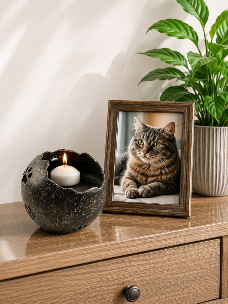 URN MET AFDRUK VAN EEN KATTENPOOT, WAXINEHOUDER / ASURN, Huis en tuin decoratie Marie, Nieuw, Info@huisentuindecoratiemarie.nl