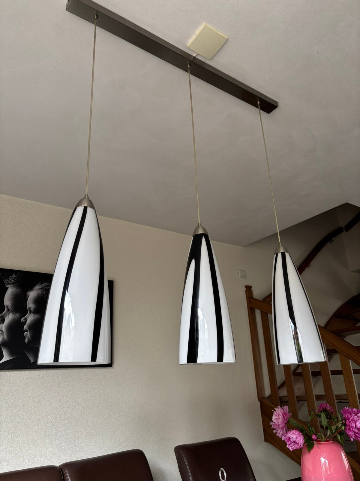 Prachtige italiaanse zwart met wit design lamp, Ophalen, 50 tot 75 cm, Tijdloos, Glas