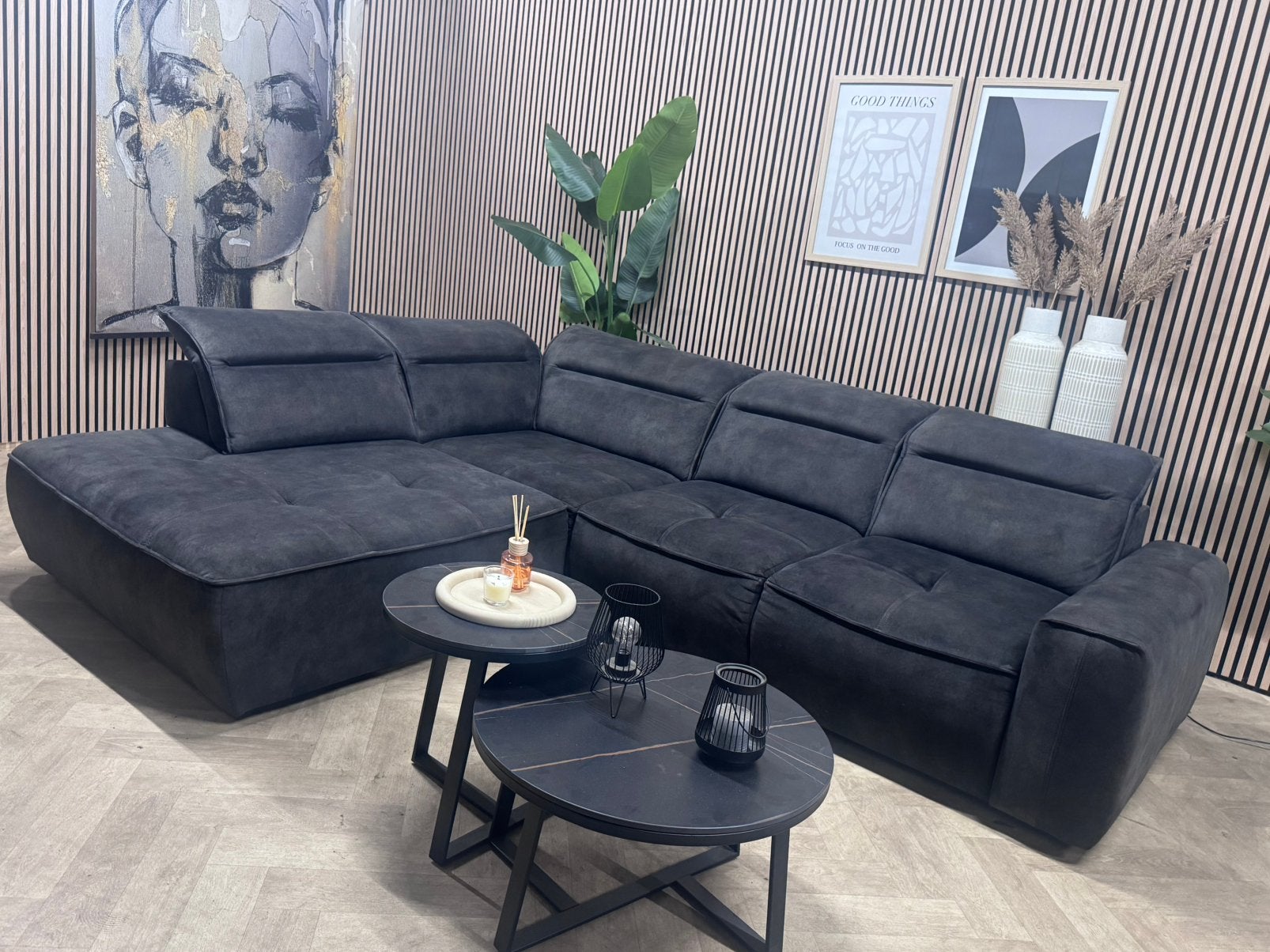 ZGAN Velvet Velours Hoekbank Elektrisch - Antraciet /285x245, 250 tot 300 cm, -, -, Hoekbank