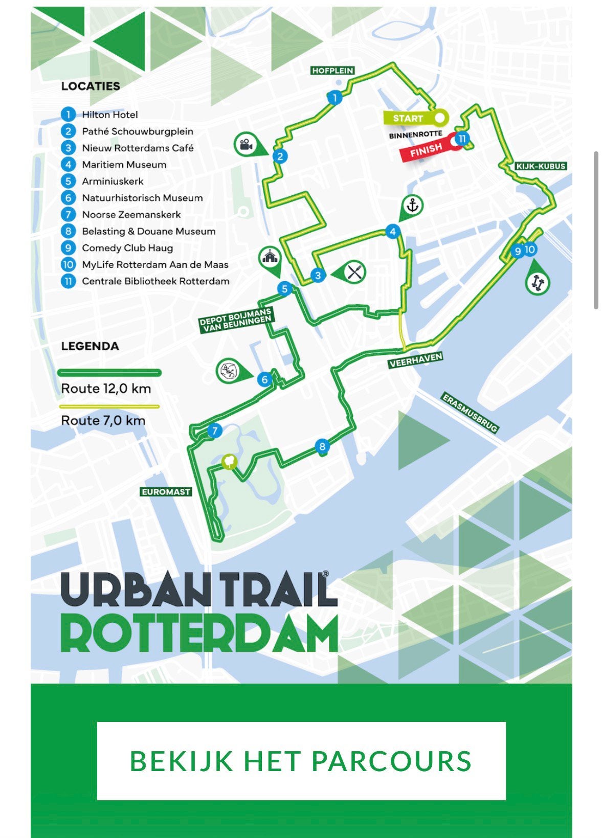 Urban trail Rotterdam (4 kaartjes, 2x 7km 2x 12km), Drie personen of meer, September