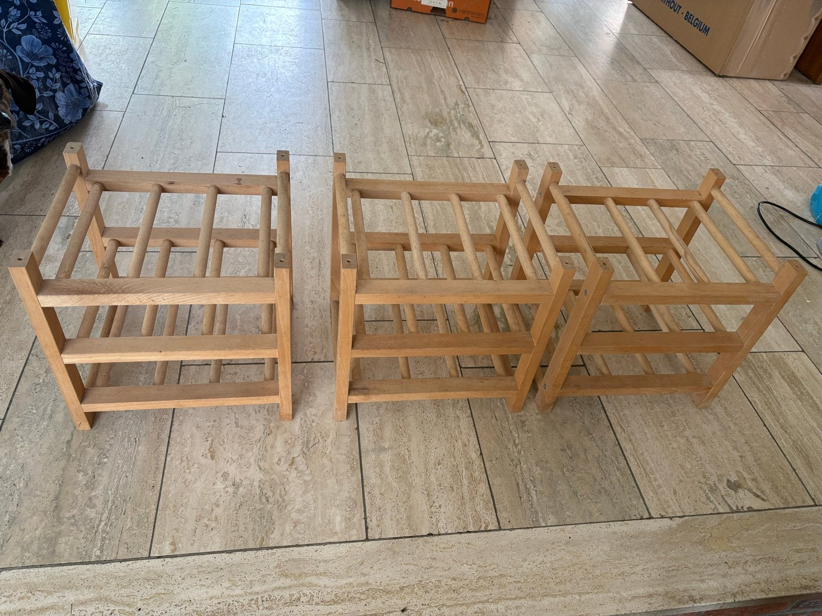 3 houten wijnrekken - modulair en stapelbaar, Ophalen, Gebruikt, 5 tot 15 flessen, Minder dan 50 cm