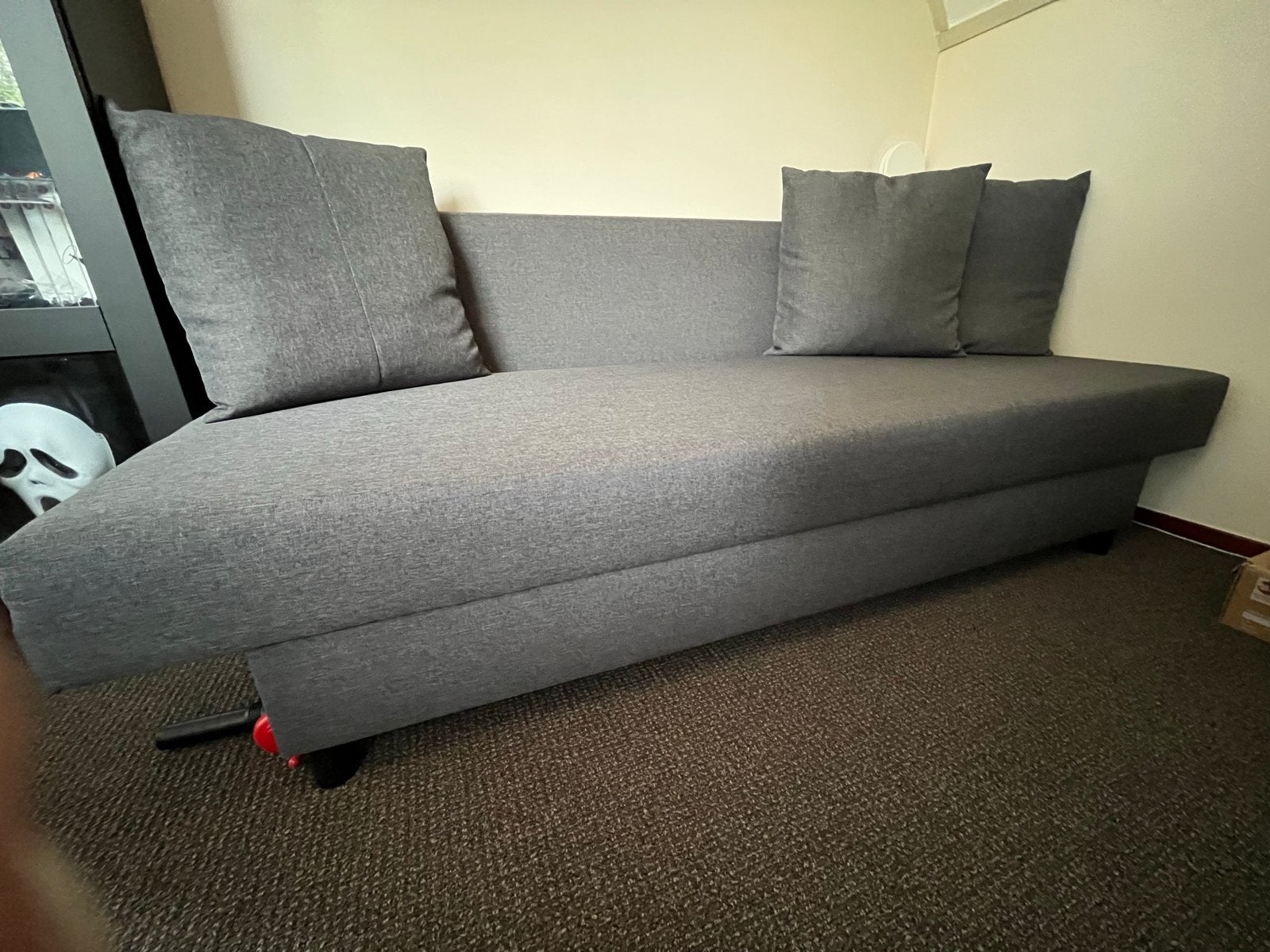 Ikea slaapbank - Zo goed als nieuw met bergruimte, Ophalen, Tweepersoons, Zo goed als nieuw, Grijs